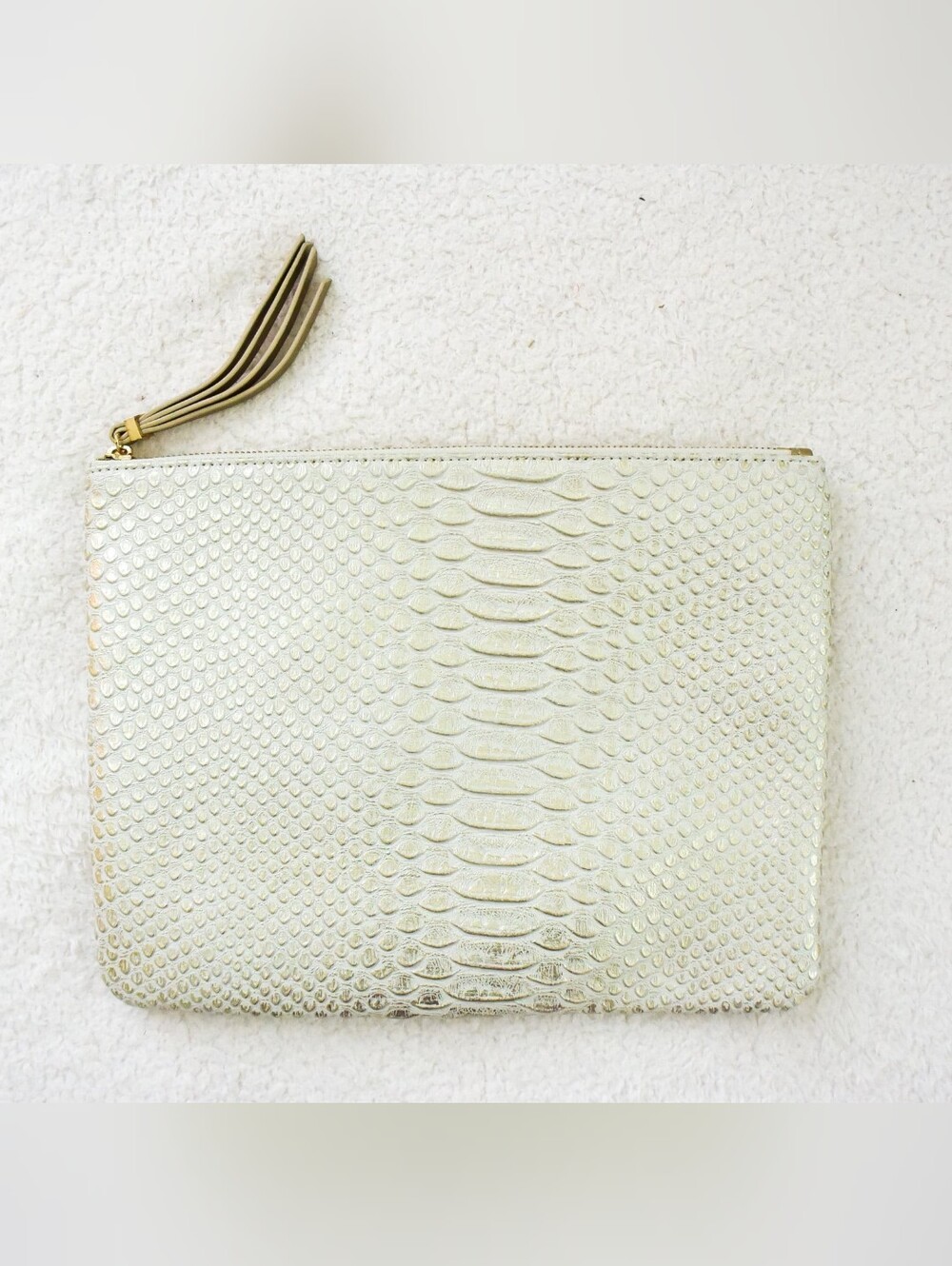 *Stella & Dot* Metallic Gold Embossed Leather Clutch - Tassel Zip Pouch